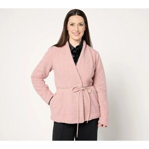 BERUTIFUL by Laurence Zarian Sherpa Jacket with Faux Leather Soft Pink, M {#113-
